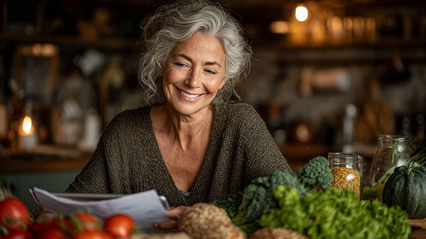 Літня жінка готує здорову їжу за персональним планом харчування